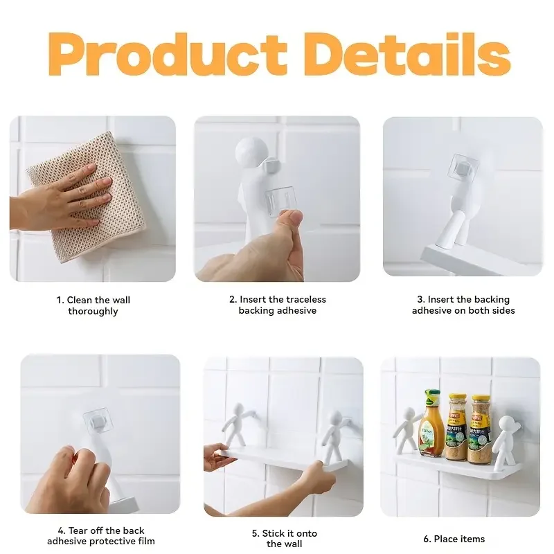 Bathroom shelf rack 1pc small person storage rack cartoon non punch storage rack toilet bathroom cosmetics seasoning jar sorting