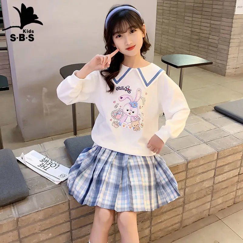 

Girls' short skirt suit 2023 summer new cartoon cute printed top skirt 2-piece set.