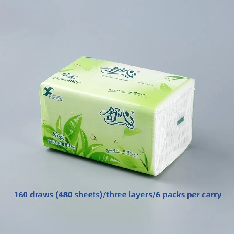 6/18 Packets 3-Ply Water-Absorbing 160 Sheets Household Mix Wood Pulp Tissue Paper Napkins Soft Pack Embossing for Home Use