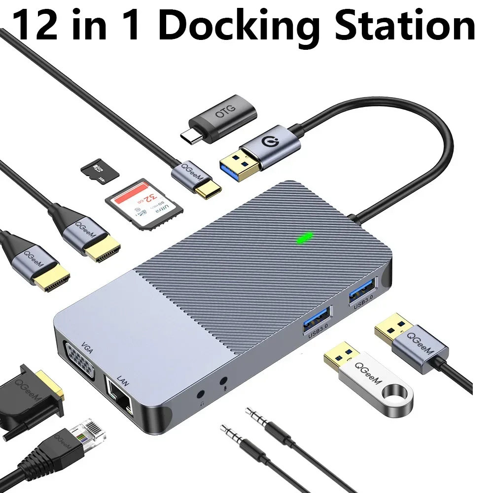 

Док-станция 12 в 1, USB Type C, двойной HDMI адаптер, док-станция для ноутбуков Mac, Lenovo, ThinkPad, Dell, XPS, M1, M2, MacBook