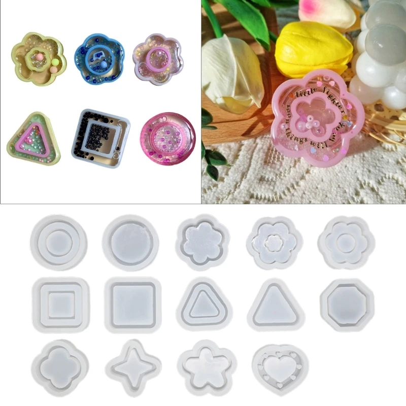 

R3MC Geometry Flower Quicksand Silicone Mold Resin Shaker Mold DIY Pendant Keychain Jewelry Making Tools DIY Craft Supplies