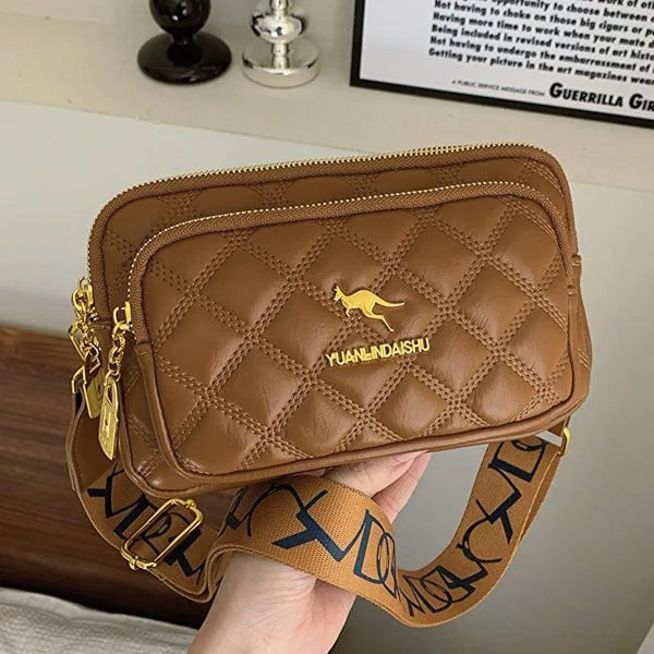 Classic Quilted Soft Leather Shoulder Bag for Women Daily Use, Multi Layer Phone Pouch, Large Capacity Crossbody Bag with Zipper