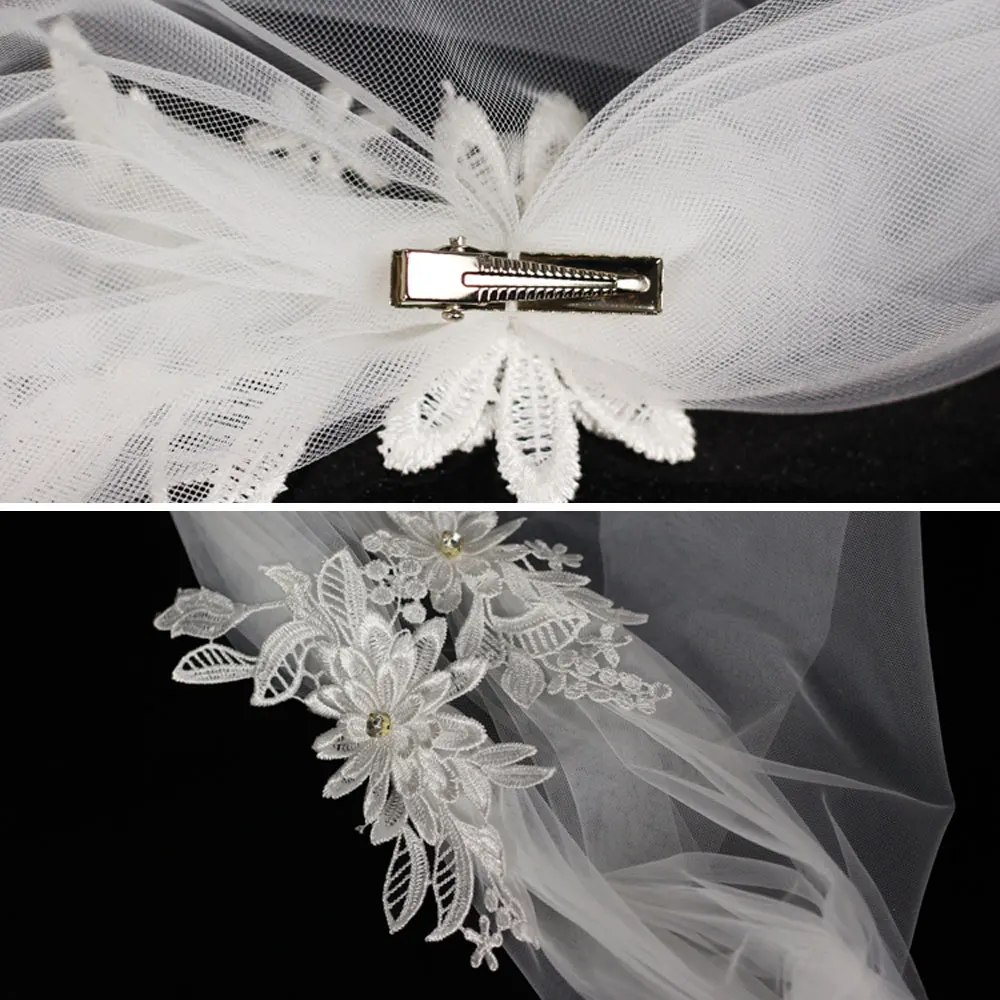 V820 Exquisite Wedding Bridal White Veil Plain Tulle Lace Wrapped Head Hairpins Brides Handmade Veil Women Marriage Accessories