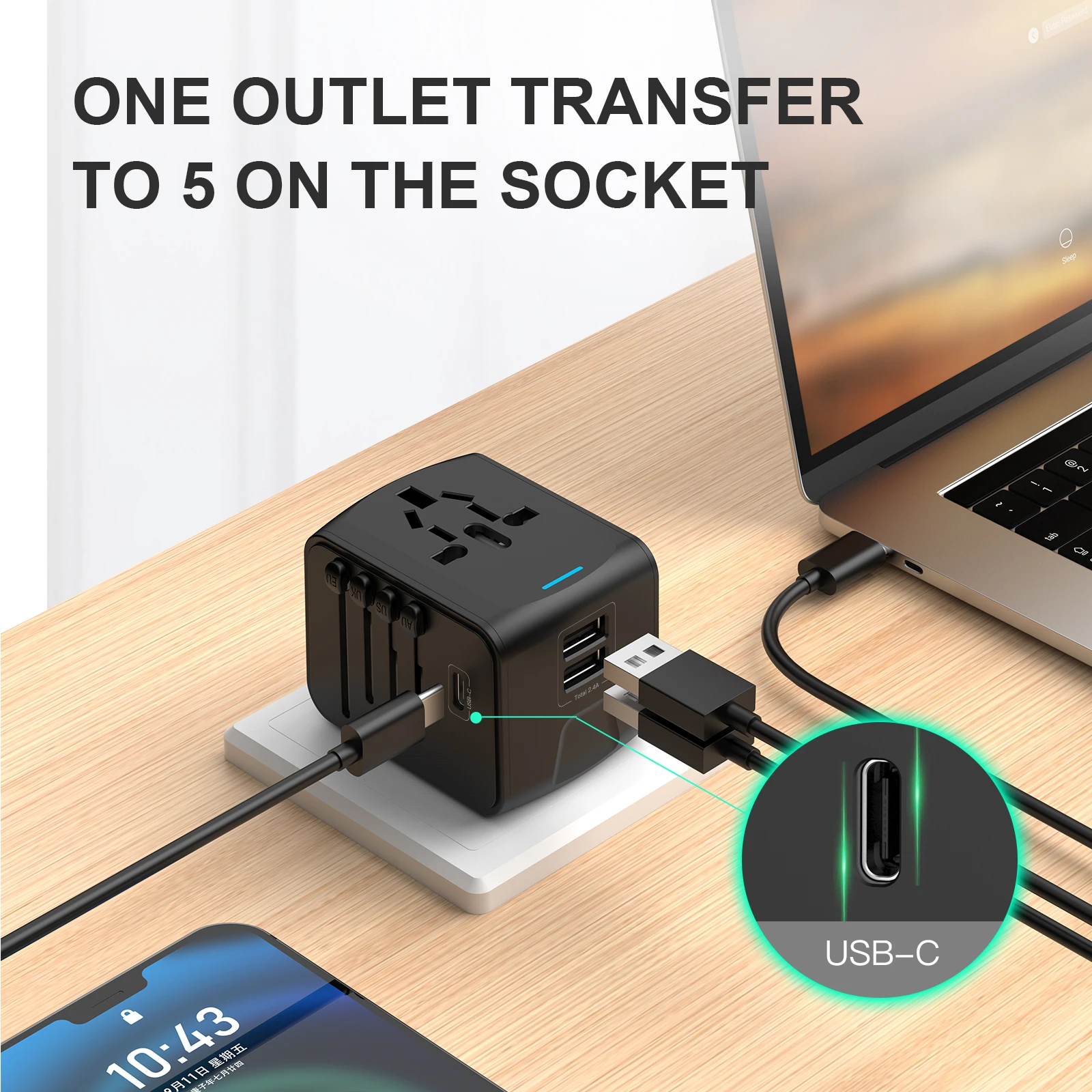 High-Speed Universal Travel Adapter with Multiple USB Ports