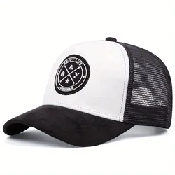 Luxury Mesh Snapback Baseball Cap - Unisex Adjustable Sun Hat - 56cm - 60cm (Black White)