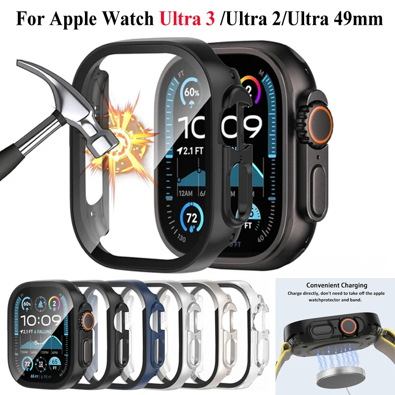 Enhanced Screen Protector Case with Tempered Glass Film and PC Cover for Apple Watch Ultra 49mm - Durable Shell Accessory