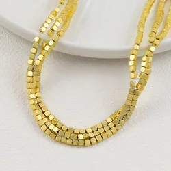 Matte Plated Hematite Square Stone Beads in Gold, Silver, & Rose - 2mm 180pcs 1Strand (Matte 18k Color)