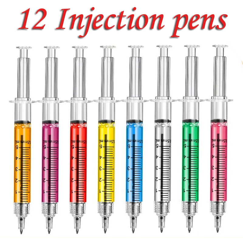 

12pcs Ballpoint Pen Syringe Flowing Liquid Blue Ink Ballpoint Pen Cute Stationery Office Supplies