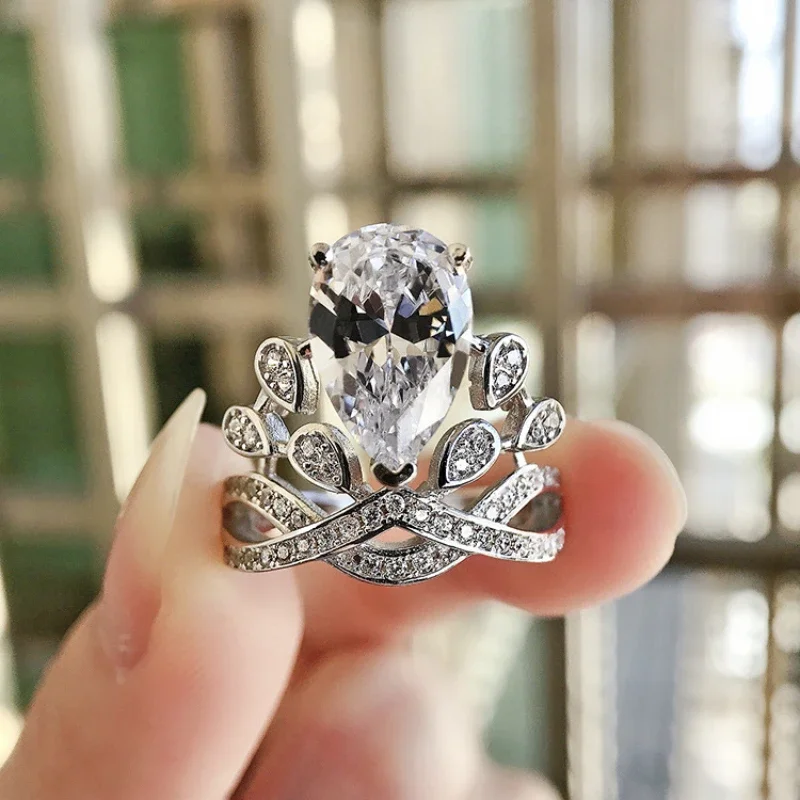

Обручальные кольца Mencheese в форме капли воды, 4 искусственных бриллианта для женщин, серебряные обручальные кольца