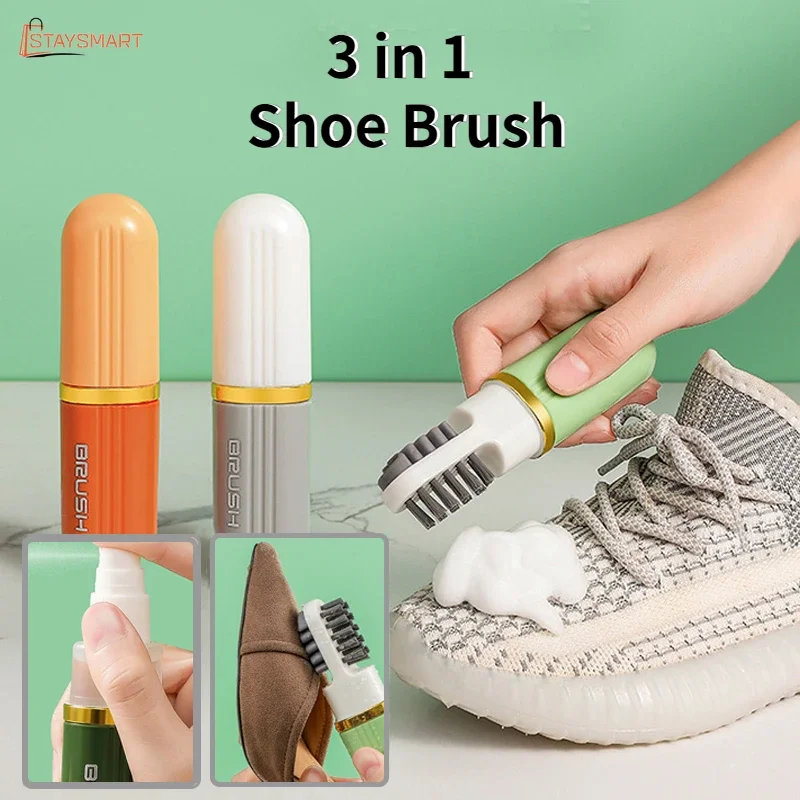 3in1 Shoe Brush with Dispensing Bottles Soft Bristled Wash Shoe Cleaning  Tools Clothes Board Clean Suede Shoe Brush for Home