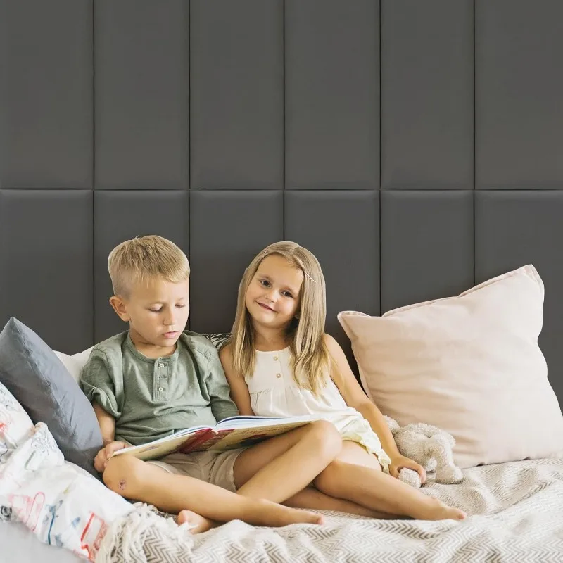Peel and Stick Headboard for Twin, Full and Queen in Velvet Smoky Gray, Pack of 6 Panels Sized 9.84" x 23.62", Soundproof Wall 4