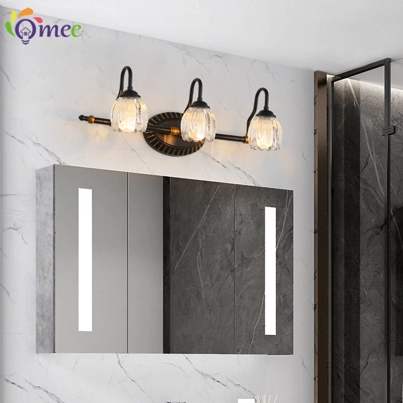Modern Wall Light Fixture Black Led Wall Lamp Mirror 2heads LED 3Lights Picture Light Vintage Glass Bathroom Mirror Front  Light