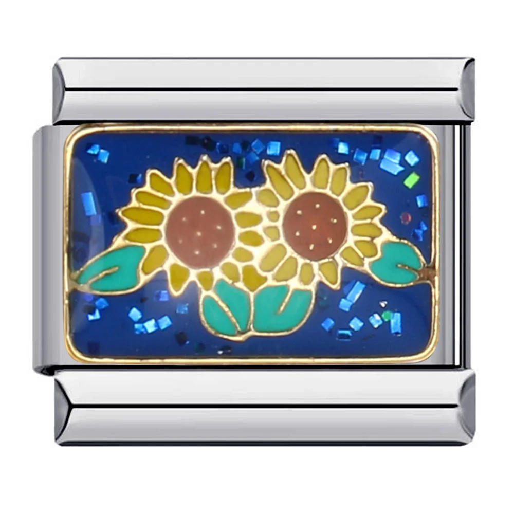 Colorful Glaze Floral & Fish Charm Stainless Steel Bracelet