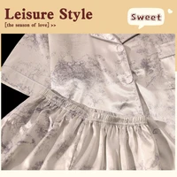 Women's 2pcs Cute Print Short Sleeve Button Top and Shorts Pink Sleepwear Soft Comfy Homewear Casual Loungewear Pajama Set - Image 5