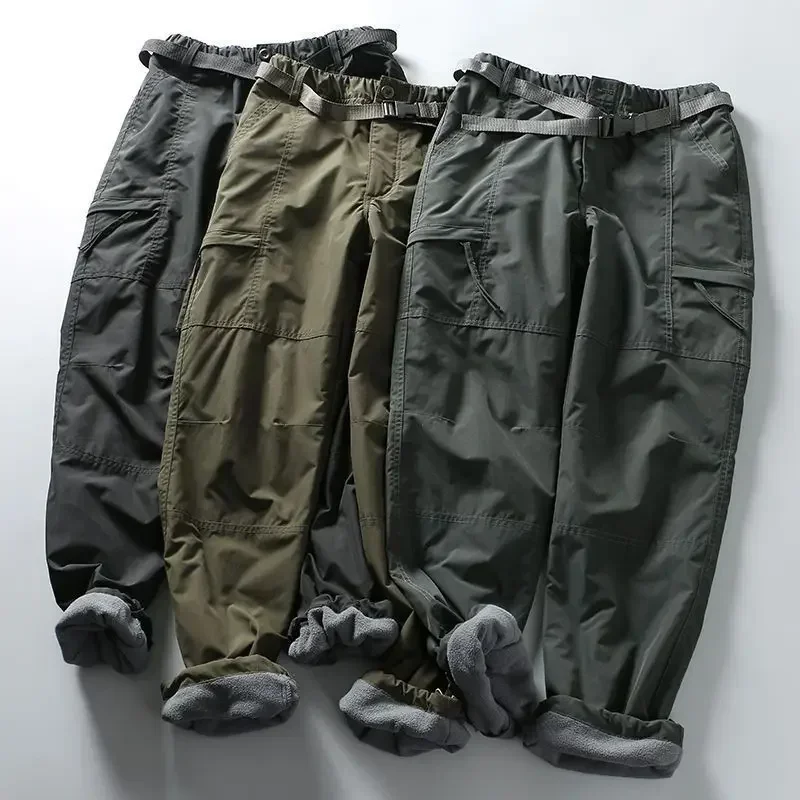 Cargo Pants S-6XL Tooling Pants Thick Waterproof Fleece Winter Outdoor Multi-pockets Loose Straight Overall For Men Women