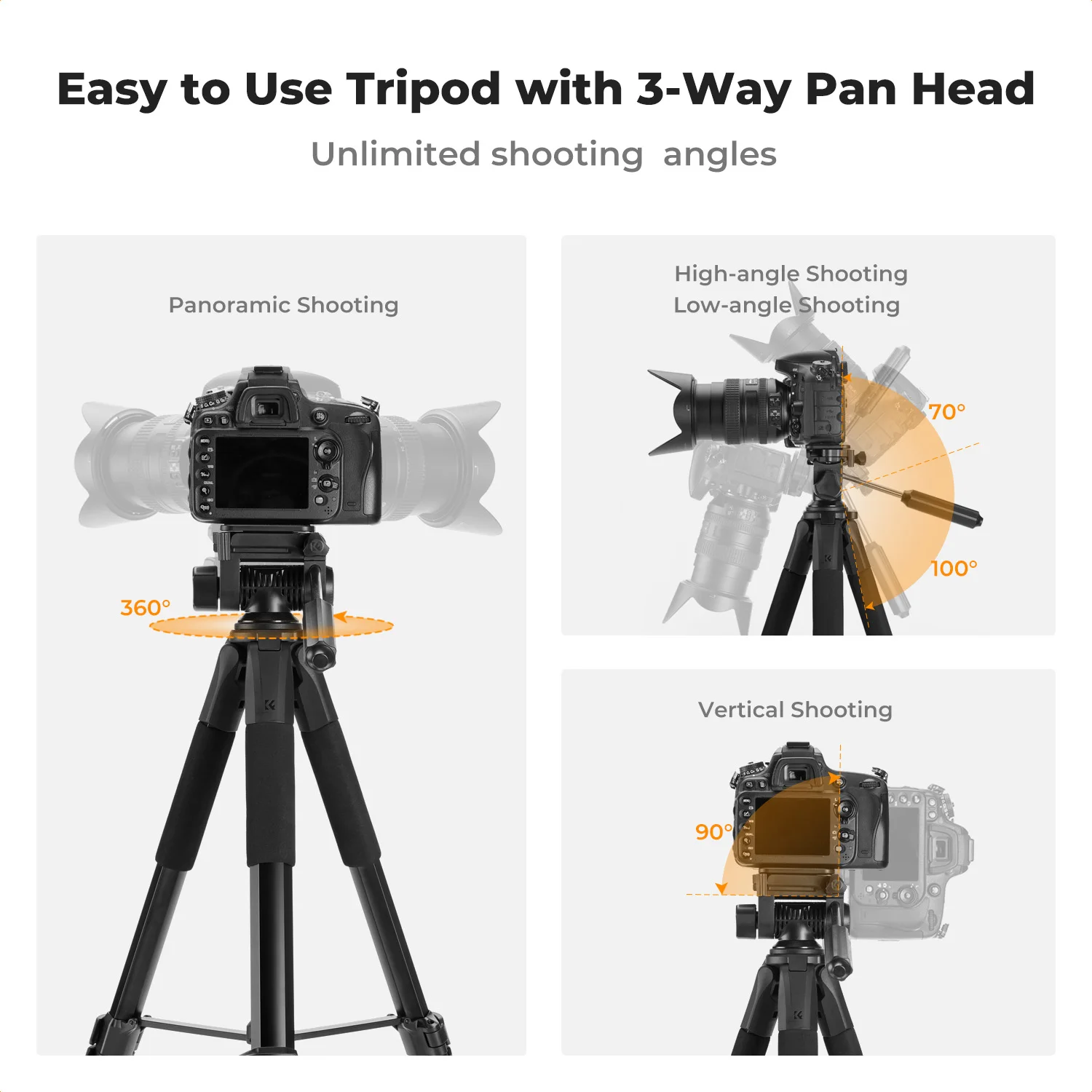 K&F Concept 75" Lightweight Tripod Camera Compact Tripod Remote 2-in-1 Phone Holder 3Way Pan Head Travel Phone Tripod for Selfie 5