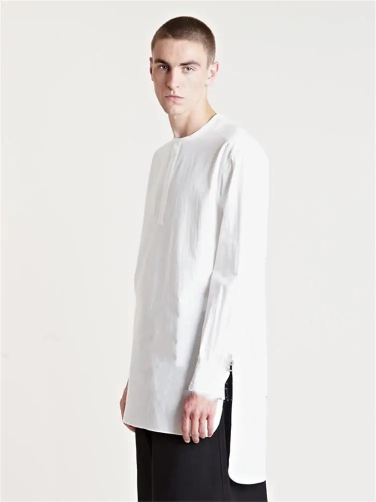 

Men's Long Sleeve Casual Long Shirt Fashion Fashion Fashion Style Personality Front Short Back Long Men's Neckline Loose Shirt