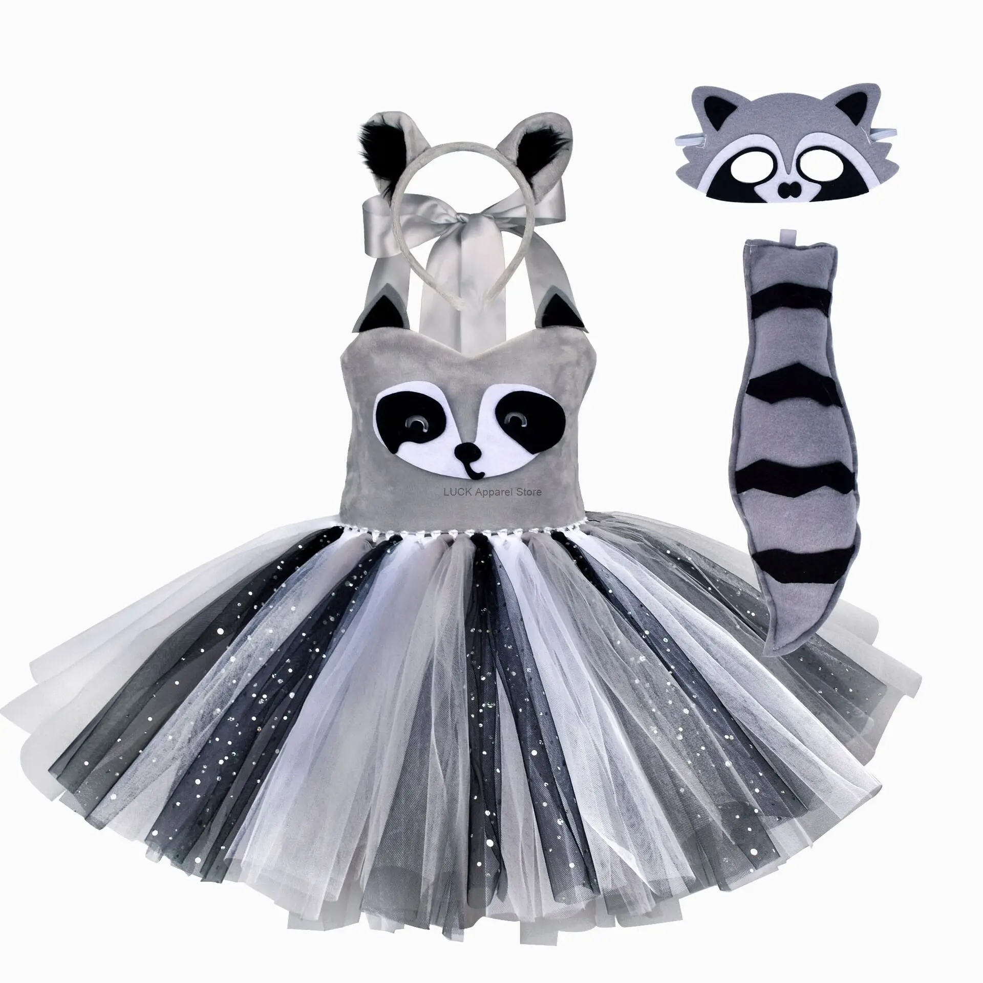 

Animal Raccoon Dress Role Play Children's Day Tutu Skirt Stage Performance Costume Story Meeting Dress Raccoon Tail Prop