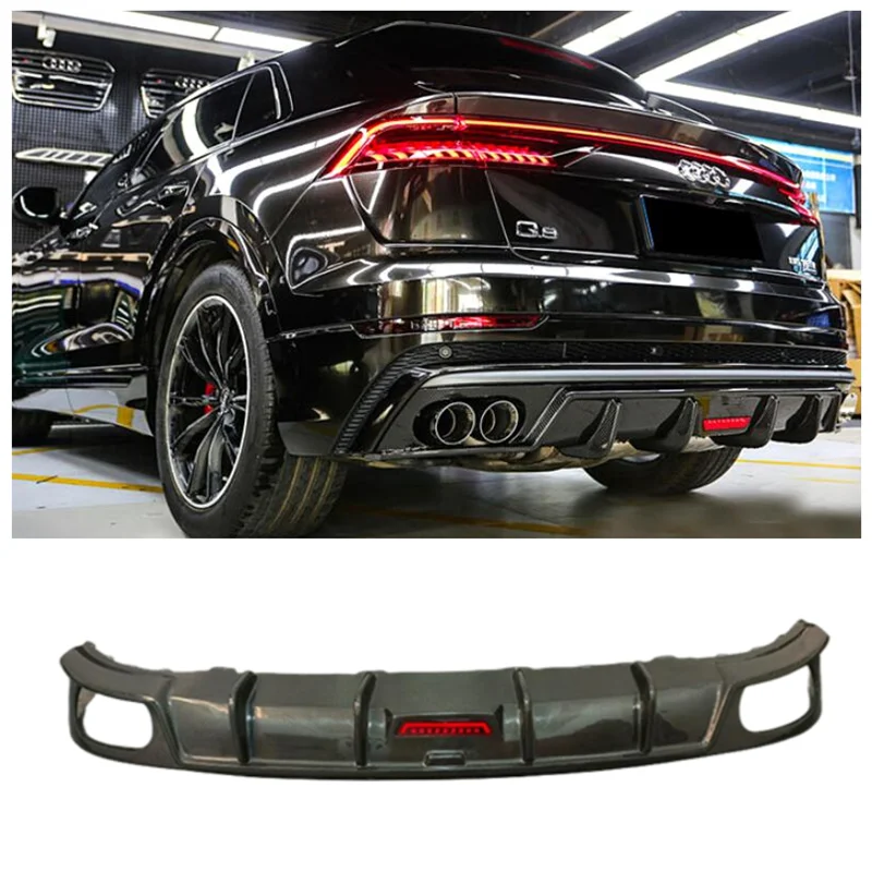 

For Audi Q8 SQ8 2019 2020 2022 2023 High Quality Carbon Fiber Trunk Bumper Rear Diffuser Exhaust Protector Cover