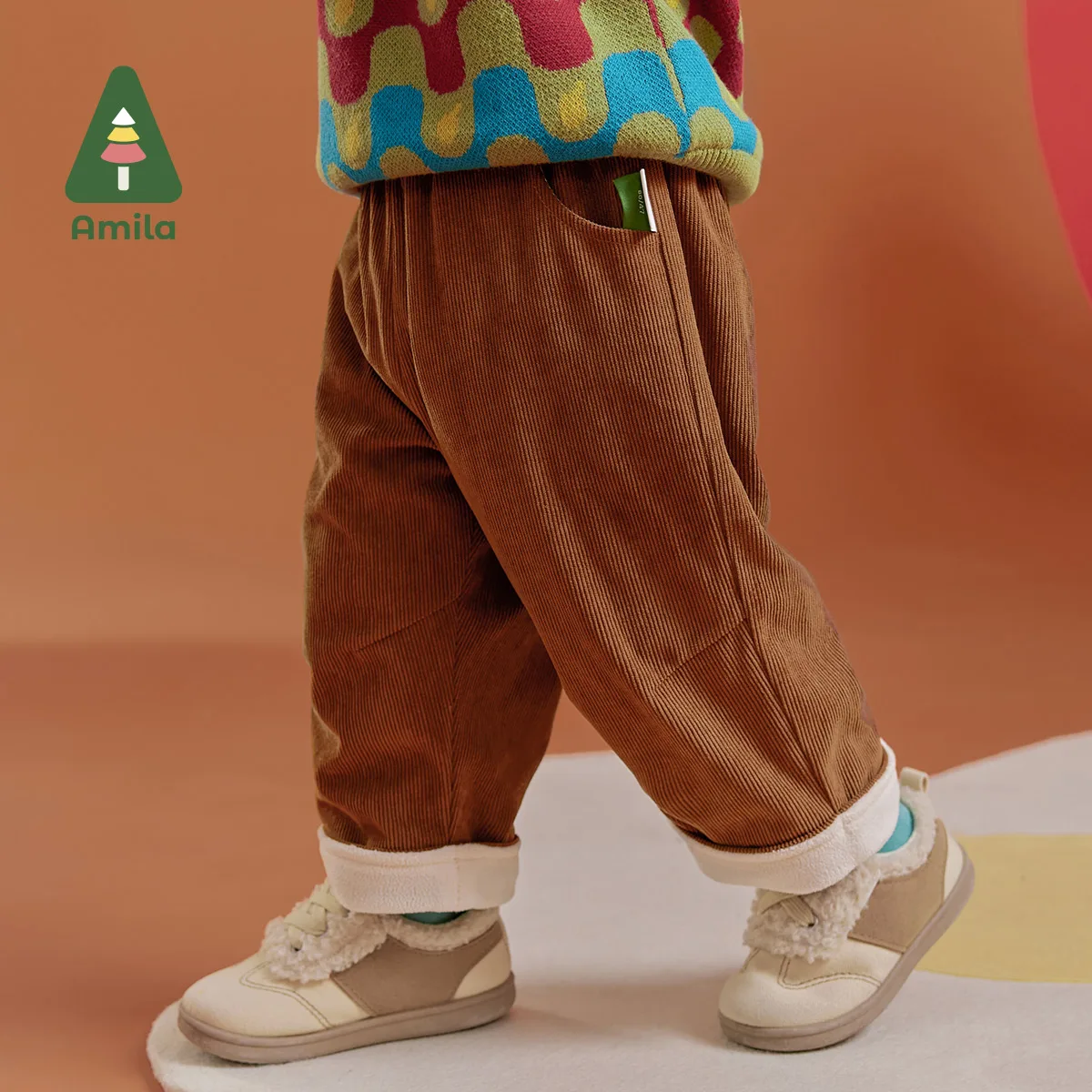 Amila Baby Children Casual Pants 2023 Winter New Multicolour Fleecing Soft Cosy Warm   Baby Clothing