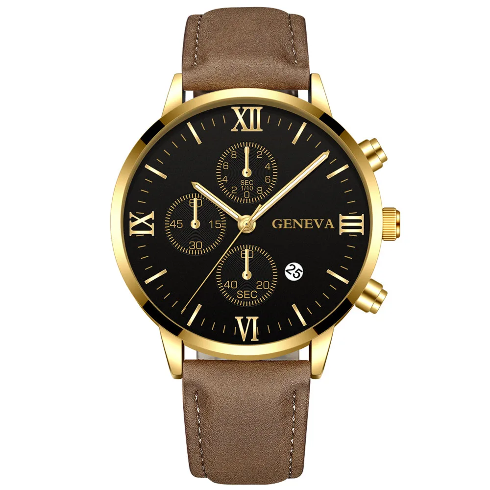 Fashion Geneva Men Date Alloy Case Synthetic Leather Analog Quartz Sport Watch Male Clock Top Brand Luxury Relogio Masculino 