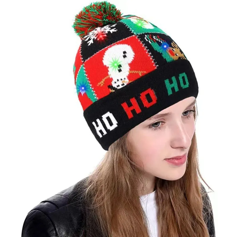 1pcsChristmas Hat Christmas LED Luminous Beanie Hat Knitted Winter Snow Christmas Party Gift for Adults and Children