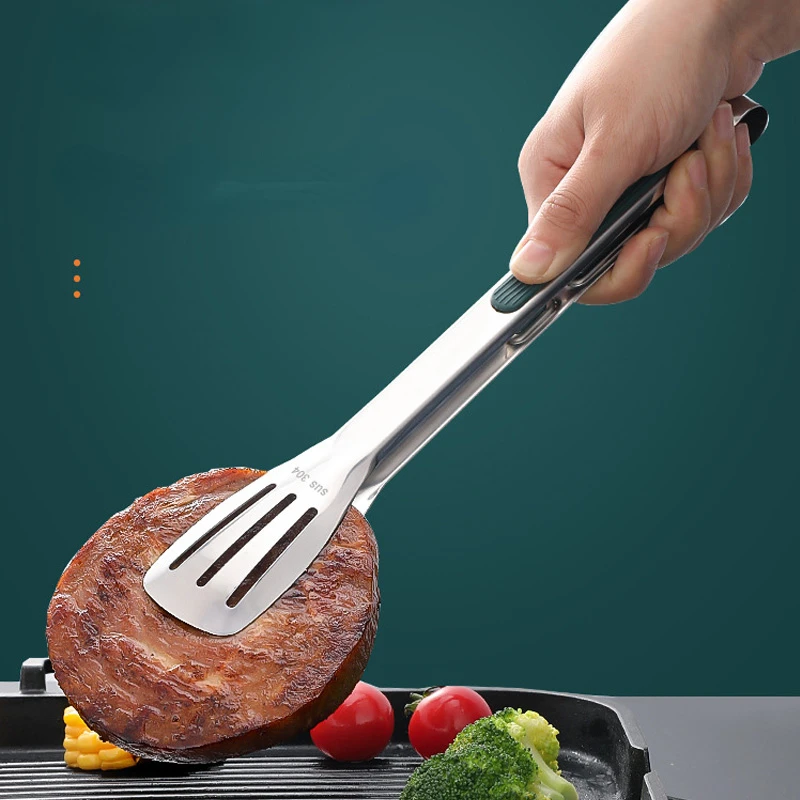 Food Tongs Stainless Steel Kitchen Tongs Meat Salad Steak Food Clip Long Handle Non-slip BBQ Cooking Kitchen Utensils