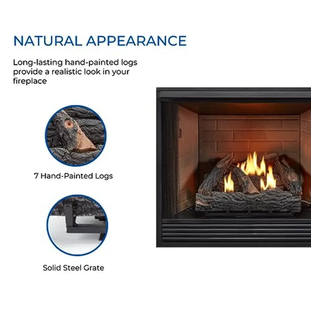 24" Ventless Dual Fuel Fireplace Logs Set with Thermostat Control Natural Gas or Propane 32000 BTU Hand-Painted Realistic Logs
