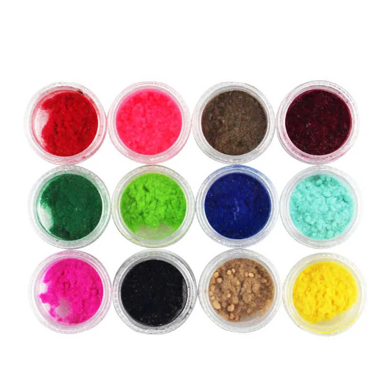 12 kleur/Set Flock Velvet Nail Poeder Pigment Kleurrijke Glitter Dust Winter Manicure UV Gel Polish voor Nagels DIY decoratie Tips