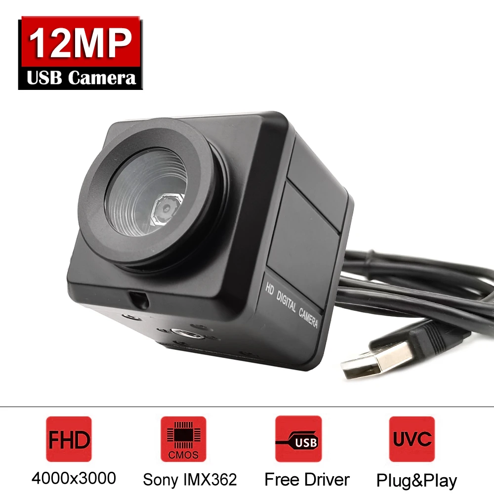 HD 12MP Autofocus Webcam IMX362 4000x3000 MJPG High Speed UVC USB