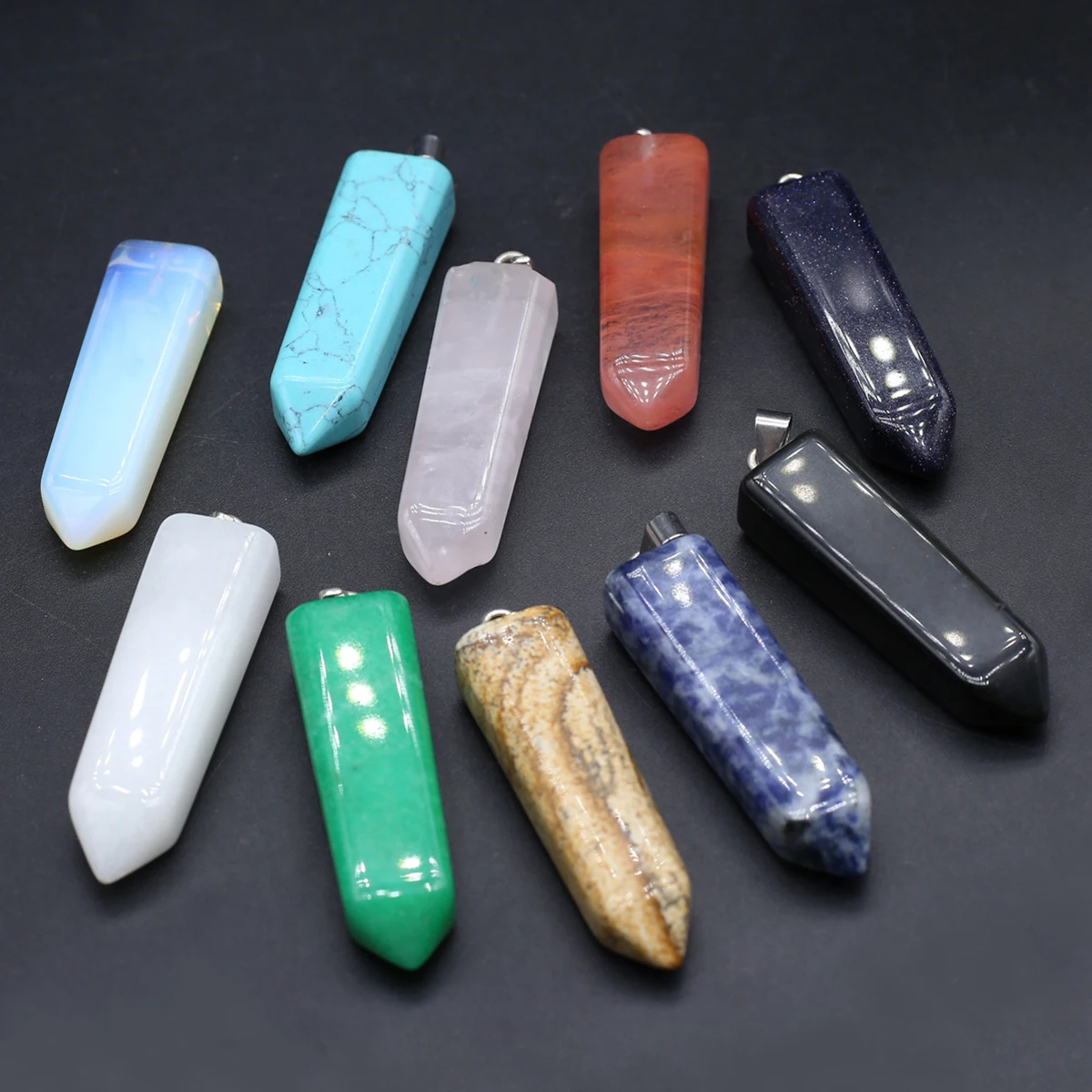 10PCS Natural Semiprecious Stone Sodalite Turquoise Opal Quadrilateral Pendant Jewelry Making DIY Necklace Accessories Gift
