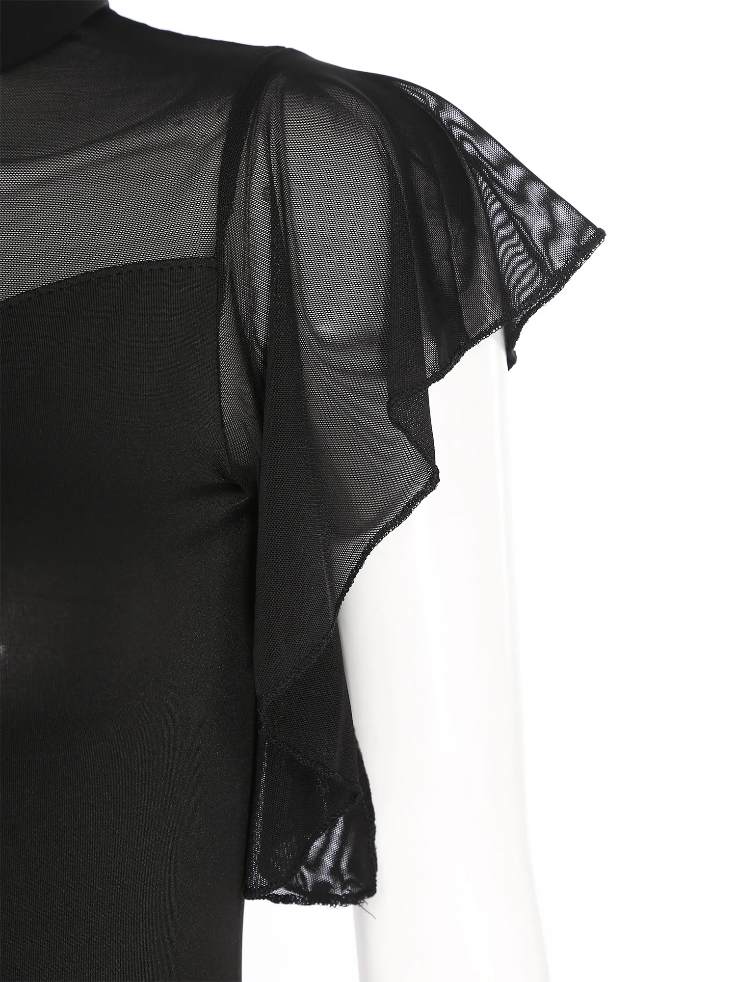 Women's Gymnastics Jumpsuit Ruffle Mesh Short Sleeve Cha-Cha Ballet Latin Dance Leotard Bodysuit Stage Performance Costume