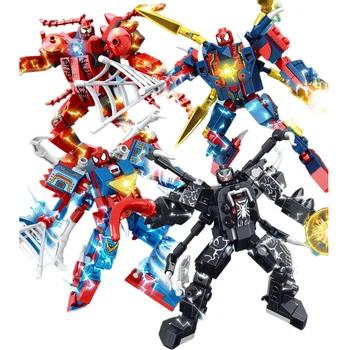 Transformation Robot Disney Building Blocks Mini Model Figures Spiderman Iron Man Venom Captain Hawk Deadpool Technic Gifts Toys 1