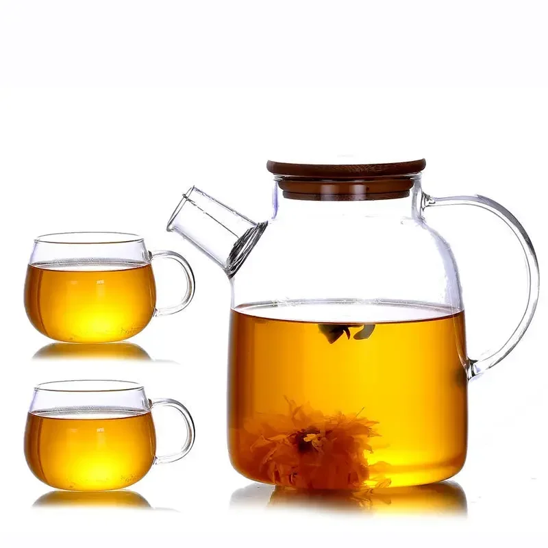 Glass Teapots with Stainless Steel Lid, Heat Resistant Kettle, Cold Water Jug, Clear Juice Container Cover, 1000ml, 1800ml