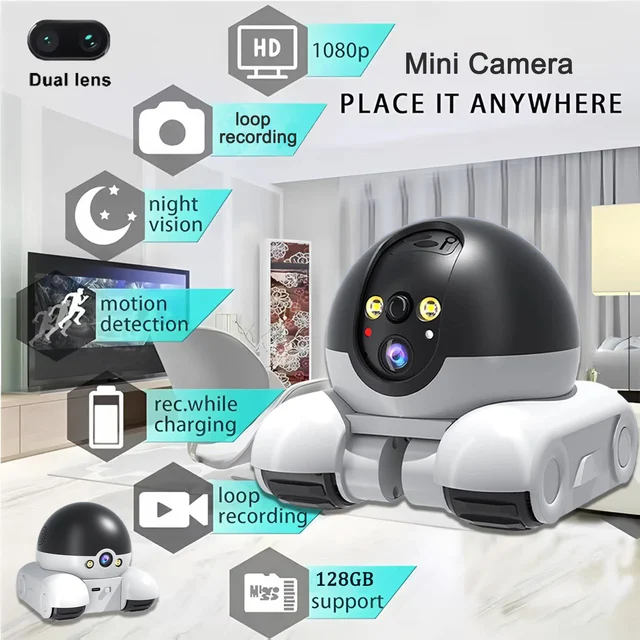 Full HD 1080p Whole House Mobile 5MP Camera Robot, Automatic Tracking 360 ° WiFi Intelligent Monitoring Car Camera 1