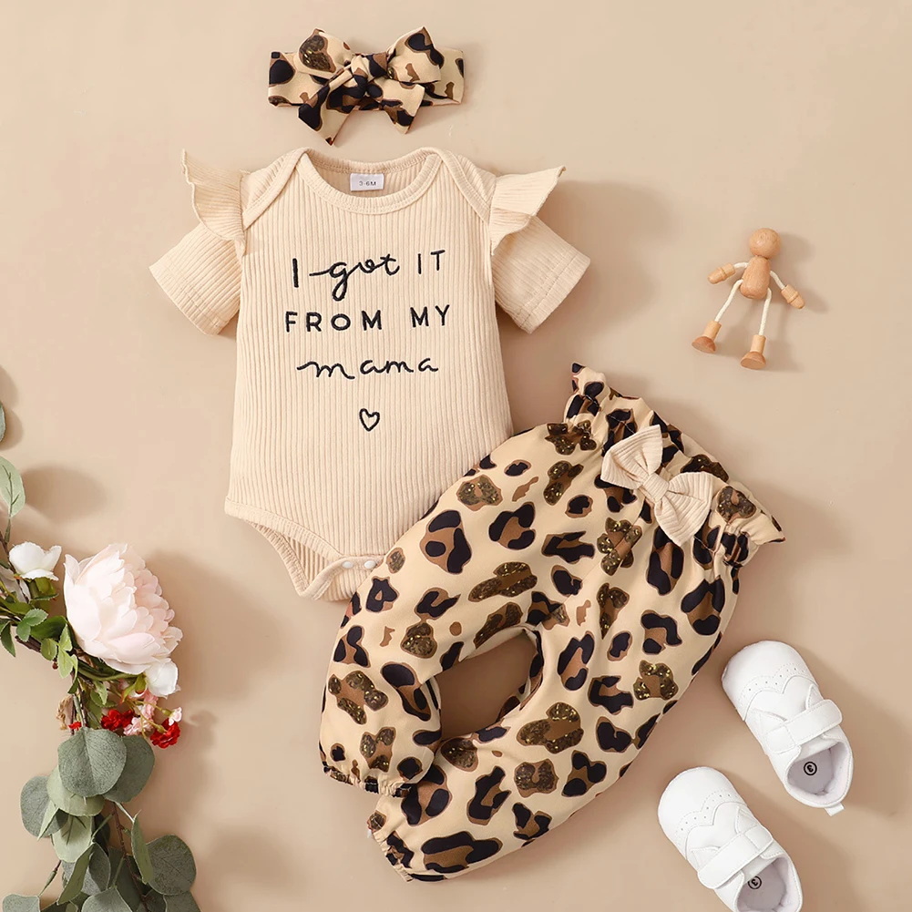 Baywell 3 pcs/set Newborn Leopard Jumpsuit Infant Romper + pants + Bow  headband Ribbed Bodysuit Baby Girls Clothes 0-18 Months - AliExpress
