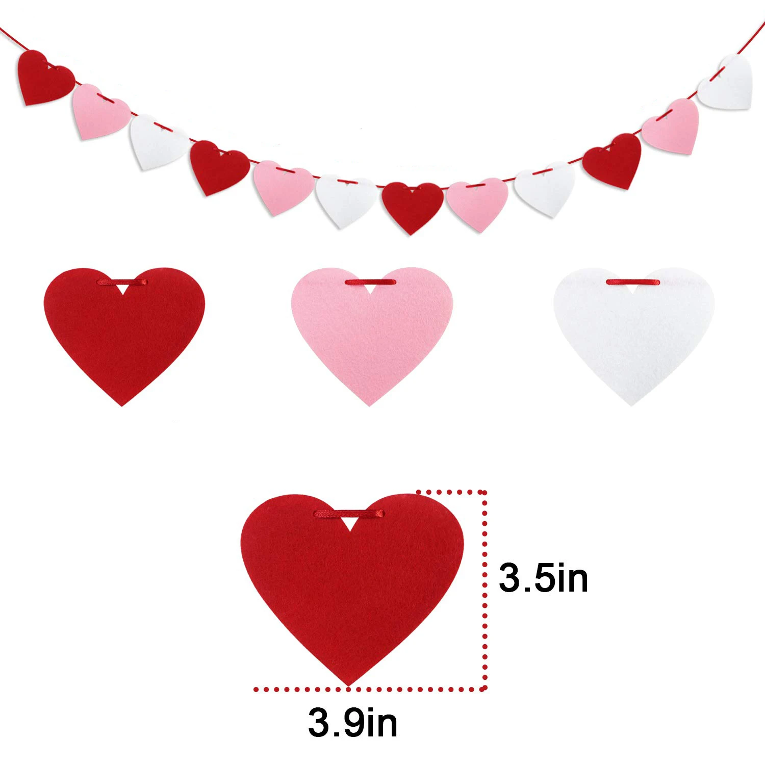 Party Decorations Wool Felt Ball Garland Valentines Felt Heart Garland Banner Pre-Strung Valentines Decorations Love Heart Banner Anniversary Wedding