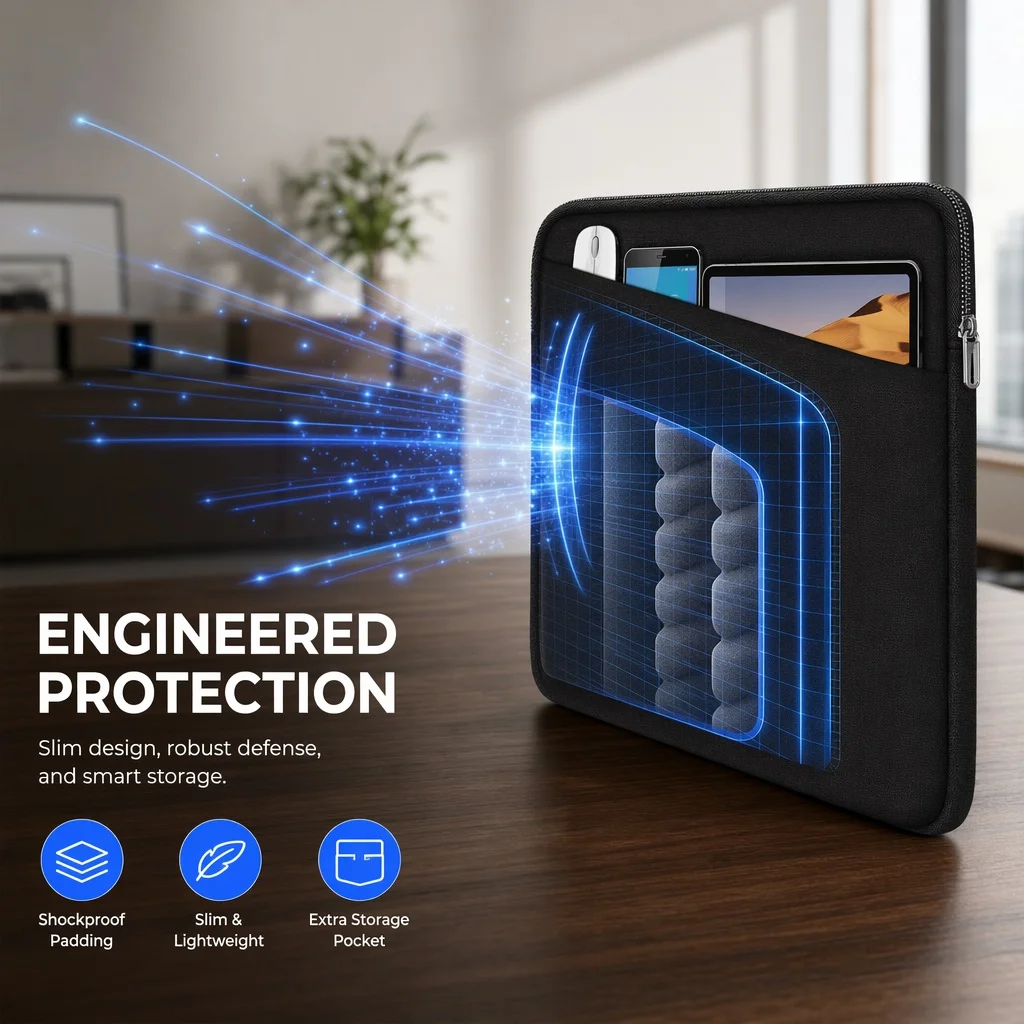 Universal Laptop Sleeve Bag with Side Pockets for 13-15.6 Inch Notebooks