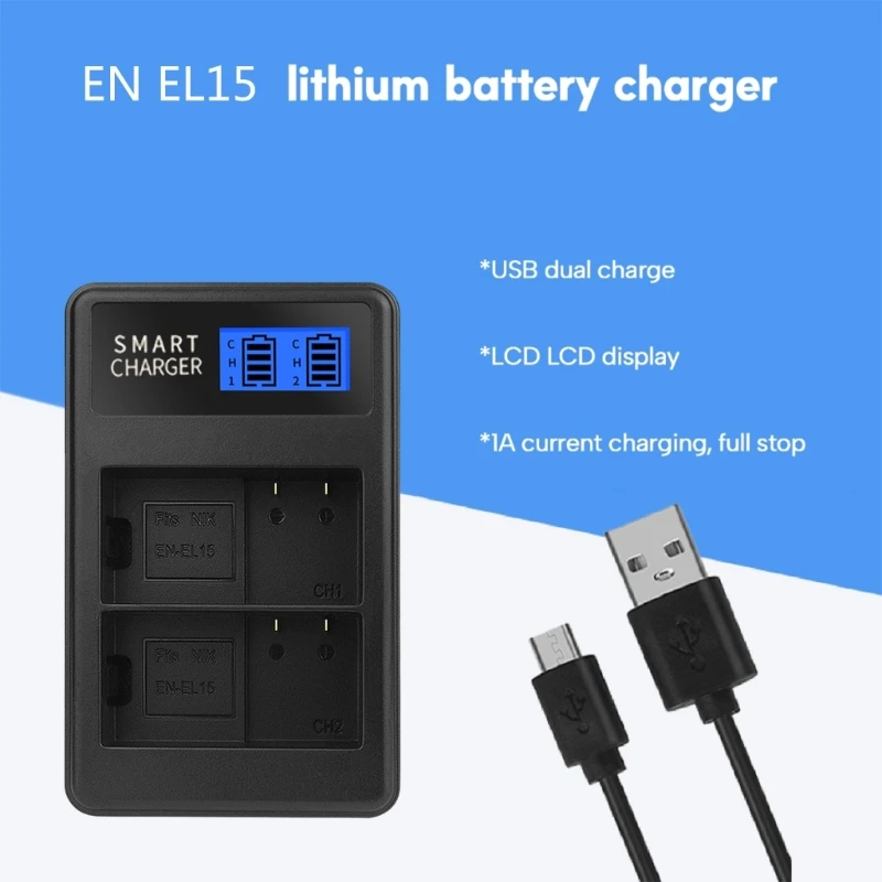 

EN-EL15 Battery Charger LCD USB Charger Double Battery Charging Dock for Nikon D500 D600 D610 D7000 D7100 D7200 D800E D810A