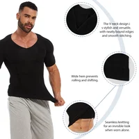 Slimbelle T-shirt de compression pour homme, col en V, manches courtes, effet ventre plat, amincissant, respirant, pour le fitness 4
