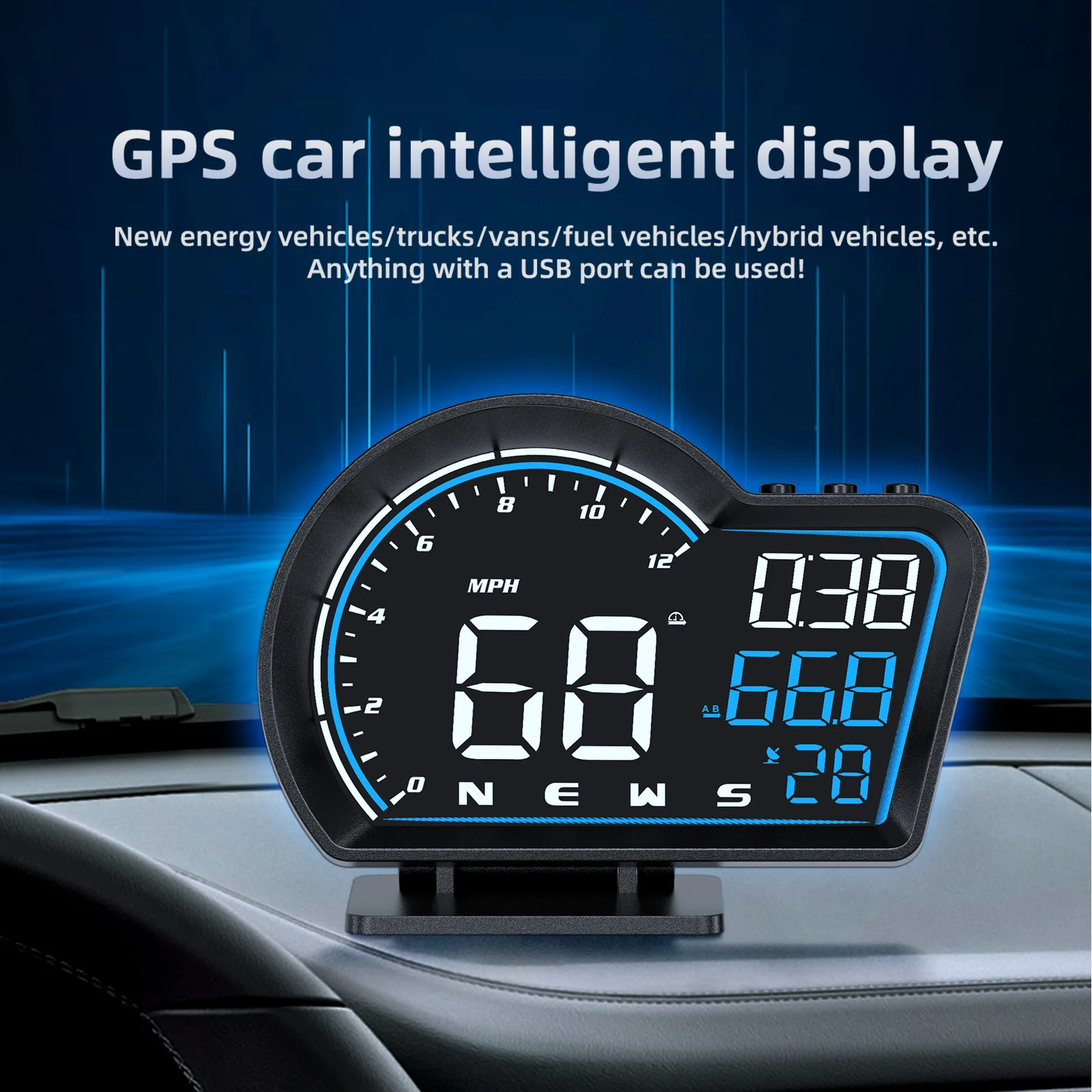 Auto GPS HUD Head Up Display Digital Speedometer Alarm Træt