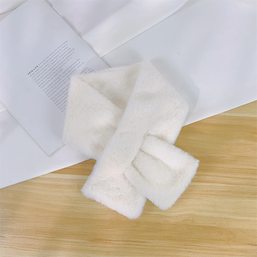 Winter Plush Scarf For Women Autumn Cute Thickened Warm Faux Fur Cross Scarves Girls Soft Neck Ring Scarf Korean Style