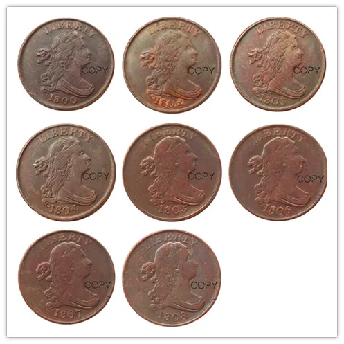 

US A set of (1800-1808) 8pcs Draped Bust Half Cent Copper Copy Decorate Coin