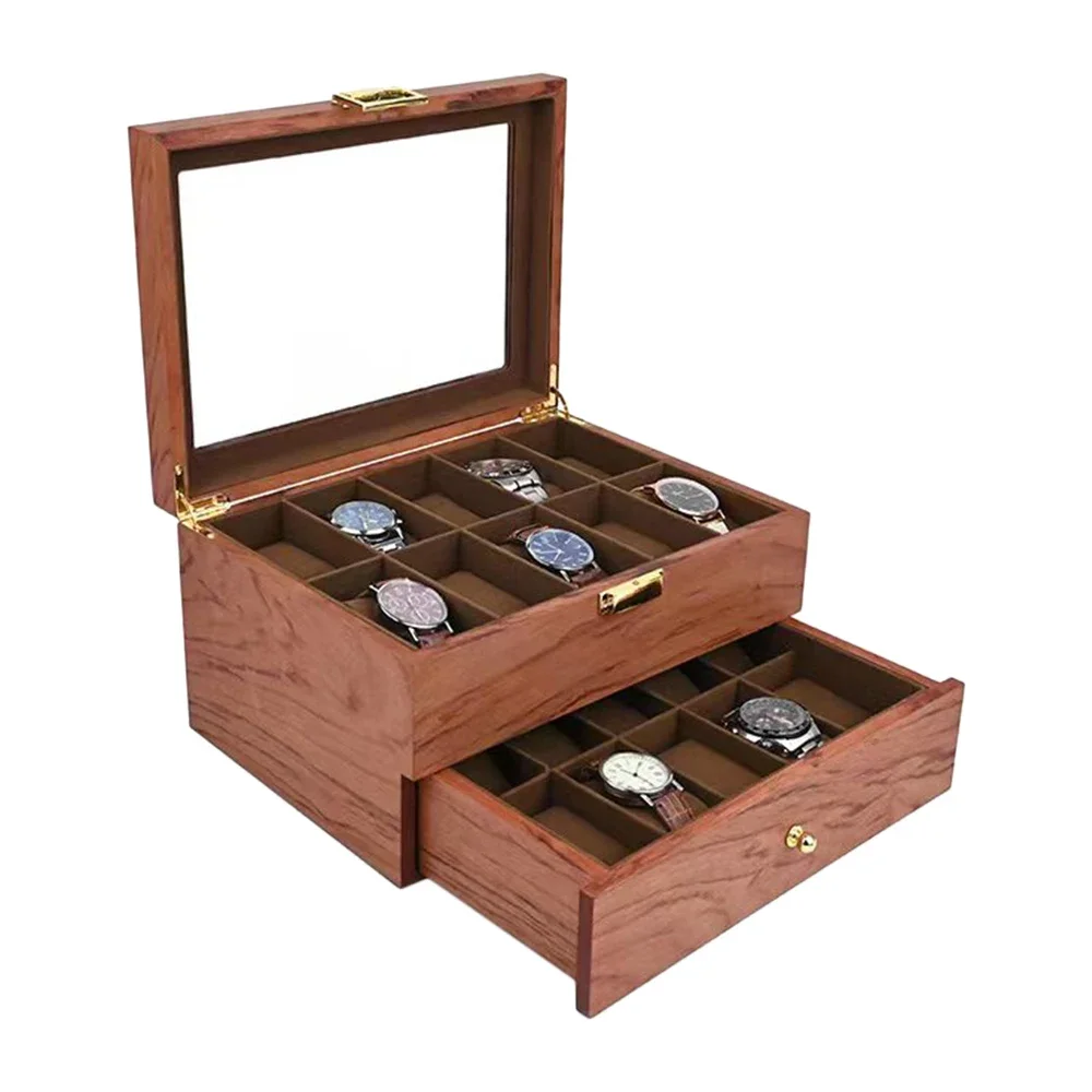 Uhrenbox, Aufbewahrungsbox aus Holz, Uhrenbox aus Holz, Uhren-Organizer mit Schublade, Uhrenbox, Vitrine, für 20 Uhren – Detail 4
