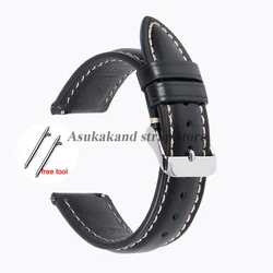 Universal Vintage Oil Wax Leather Watch Strap - Brown Head Layer with Pin Buckle - 22mm (Black)