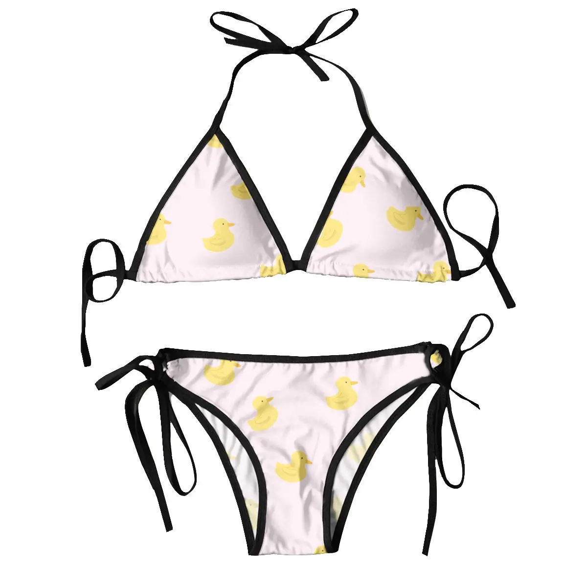 

Women Sexy Bikini Set Bra Halter Thong Swimsuit Beachwear Bathing Yellow Duck Pink Backgroud