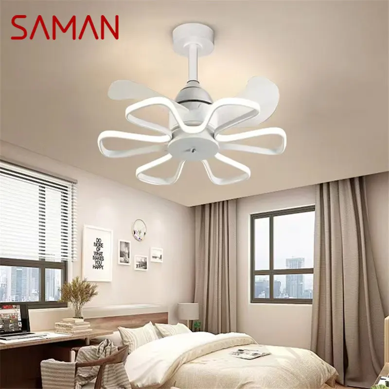 

SAMAN Contemporary Vintage Ceiling Fans Lights Creative LED White Lamp 3 Colors Remote Control for Home Living Room Bedroom
