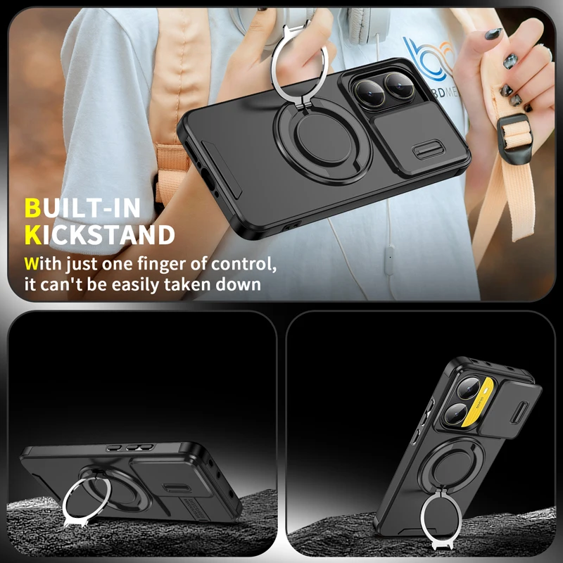 Magnetic Heavy Duty Rugged Phone Case with Ring Stand - ELVEV Anti-Drop Protection