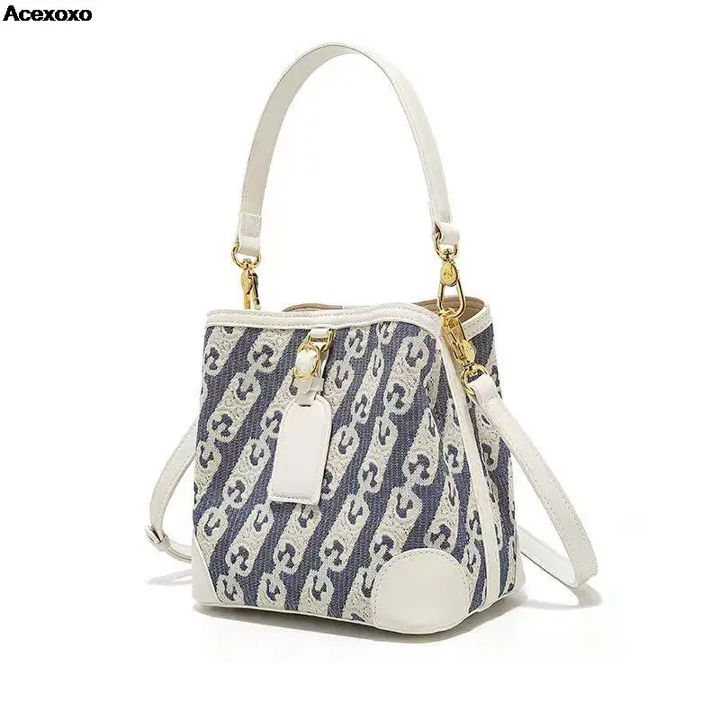 

New summer embroidered canvas bucket bag popular for ladies