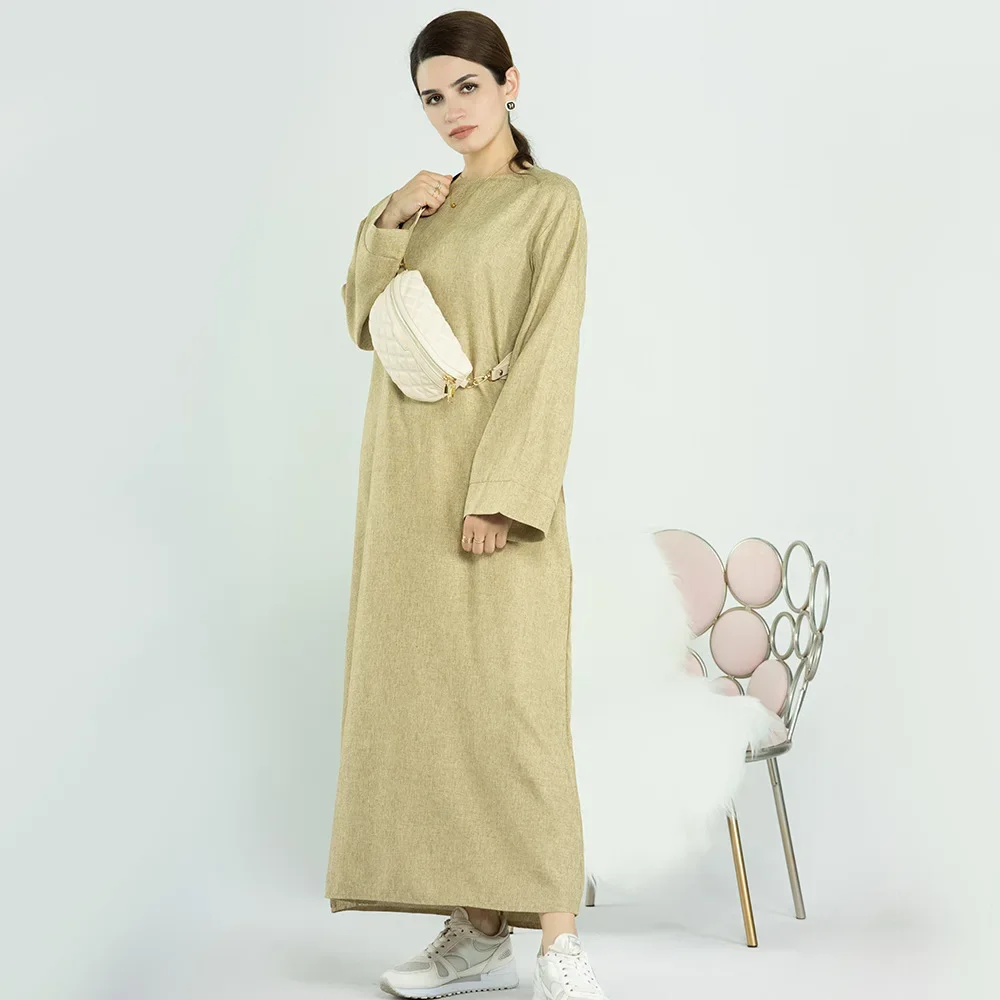Eid Linen Closed Abaya Muslim Dress Dubai Turkey Loose Casual Abayas African Long Dresses for Women Kaftan Robe Islamic Clothing